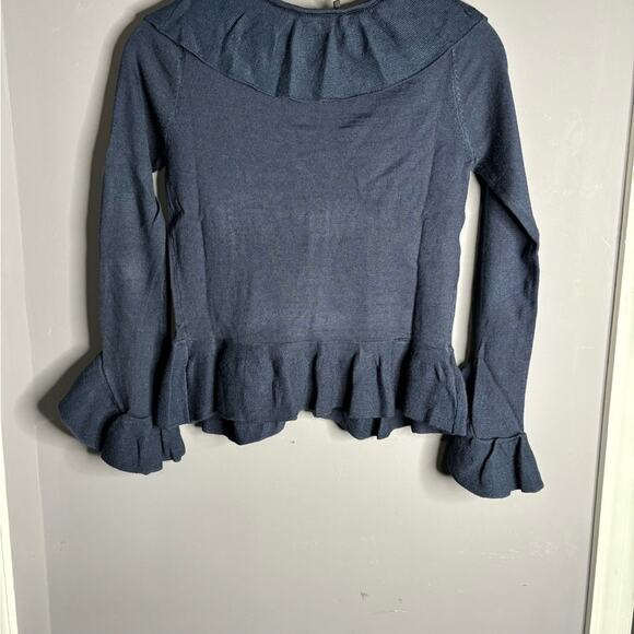 Cry Baby Navy Blue Button Front Cardigan Ruffle Detail Size XS - Picture 2 of 6